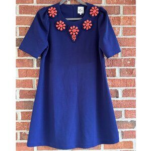 April Marin Embellished Mod Dress | Blue Shift | Jewel Accent | Size M